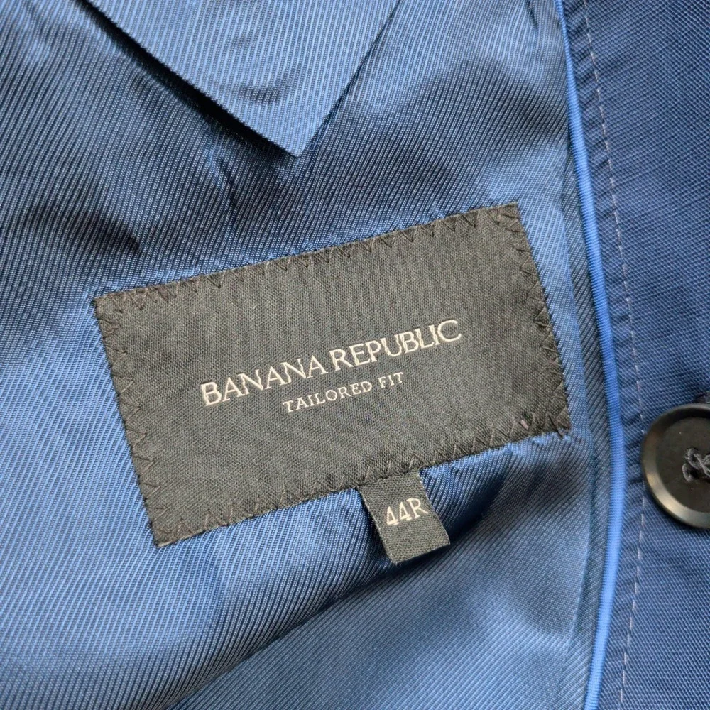 Banana Republic Double Breasted Cotton Linen Blazer Mens 44R Peak Lapel Navy